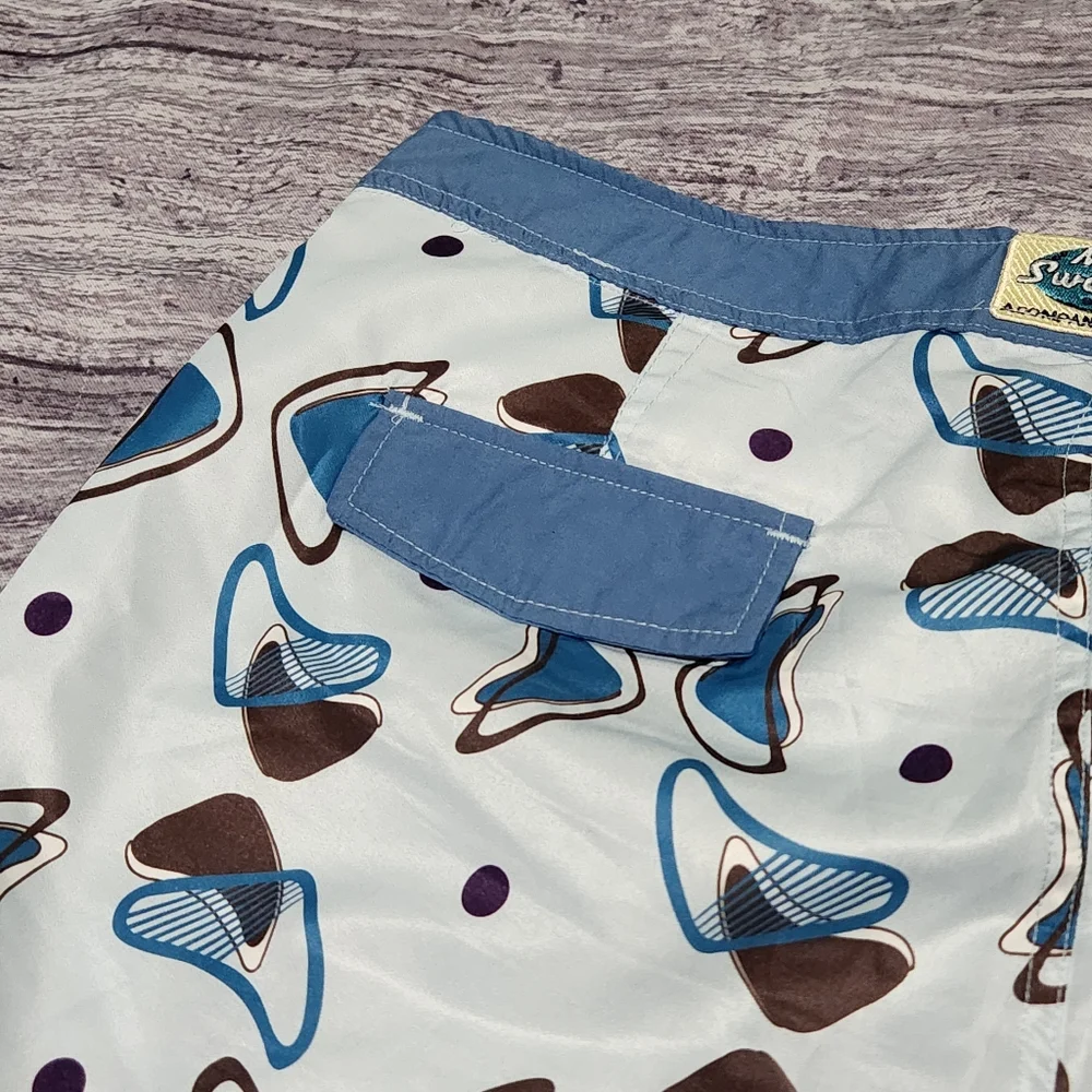 Mr. Swim‎ Blue Brown Design Swim Trunks Lined Beach Men's Size 34
